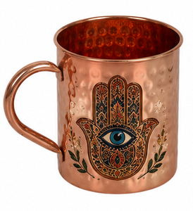 Mug en cuivre martelé fait main avec motif émaillé hibou |   Mug décoratif Moscow Mule |   Tasse cadeau en cuivre motif faune sauvage - Product Image 3