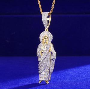 Pendentifs Saint Jude en argent 925, pendentif en diamant Moissanite VVS, bijoux tendance Hip Hop, pendentif religieux - Product Image 4