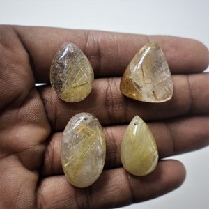 Quartz Rutile Doré Naturel, Cabochon Libre, Taille Ovale, Taille Poire, Cristal de Guérison Certifié par un tiers pour la Fabrication de Bijoux, Vente en Gros - Product Image 1
