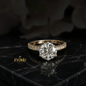 Anillo de Compromiso Solitario de Plata de Ley 925 con Corte Redondo, Banda de Diamantes Pavé, Anillo de Promesa, Joyería Nupcial Clásica, Regalo para Mujer - Product Image 2