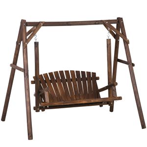 Dondolo da Giardino Tradizionale Rustico in Legno Massello Marrone da 6,5 Piedi per 2 Persone - Product Image 2