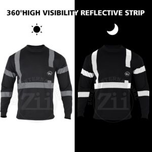 Camisetas de Seguridad de Alta Visibilidad para Hombre, Negras, Manga Larga, Reflectantes, ANSI Clase 1, Impermeables, con LED Intermitente, Logotipo Personalizado, FR - Product Image 4