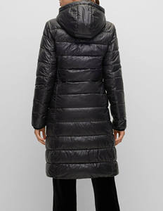 Abrigo largo con capucha para mujer, negro, cálido para invierno, con cremallera, tipo plumífero - Product Image 5