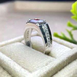 Natural Garnet Men's Engagement Wedding <b>Ring</b> 3 Carat <b>Emerald</b> Cut Red Gemstone January Birthstone 925 <b>Silver</b> Luxury Party - Product Image 4