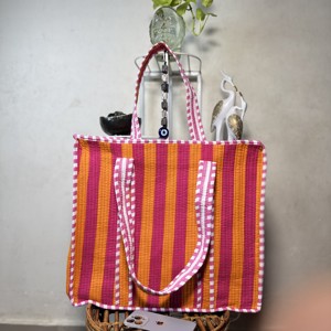 Candy Stripe <b>Canvas</b> <b>Tote</b> Bag Bohemian Style Open Top All Seasons Shopping Women's <b>Tote</b> - Product Image 5