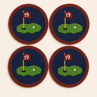 Sous-verres brodés de perles de rocaille motif boule de billard, écologiques, faits main, 3 mm, style contemporain, tapis de protection de table