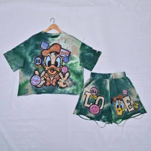 Women's <b>Tie</b> <b>Dye</b> Digital Printed 2-Piece Shorts <b>Set</b> O-Neck Short Sleeve Regular Fit Casual Spring Summer Knitted Polyester - Product Image 6