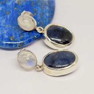 Pendientes de plata de ley con piedras preciosas azules de primera calidad, piedra lunar y zafiro, piedra de nacimiento de septiembre, al mejor precio. - Product Image 4