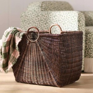 Oval Open Rattan <b>Storage</b> <b>Basket</b> With Handles For Blanket <b>Toy</b> And Home Neatening Sundries Organization - Product Image 6