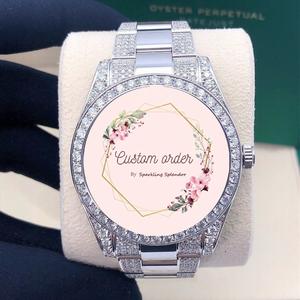 Montre pour homme en acier inoxydable, entièrement sertie de diamants Moissanite, chiffres arc-en-ciel, style Hip Hop Rapper, bijou de fête, montre-bracelet pour lui - Product Image 1