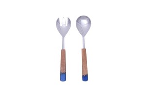 Ensemble d'ustensiles de cuisine en acier inoxydable avec manches en bois et marbre, idéal pour servir les salades – Vente chaude - Product Image 5