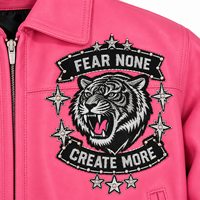 Veste en cuir pour homme avec patch brodé, col rabattable, fermeture éclair, style moto hiver, rose