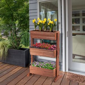 Jardinière surélevée à 3 niveaux avec échelle amovible et étagère réglable, avec pots et jardinières à fleurs - Product Image 2