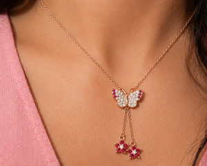 Collar con Colgante de Mariposa en Plata de Ley 925, Chapado en Oro de 18K, con Borla de Circones y Flor, Moderno y Elegante para Mujer - Product Image 4