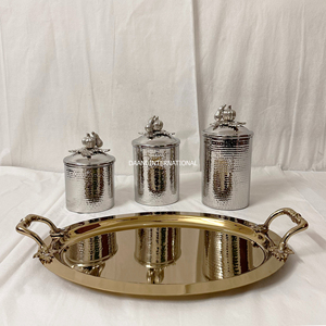 Premium Hand-Hammered Food Safe Kitchen Canister Set Decorative Leak Proof Storage Spice <b>Containers</b> with Serving Oval Tray - Product Image 5