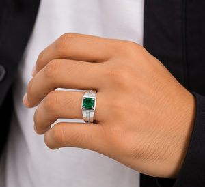 925 Sterling <b>Silver</b> Green <b>Emerald</b> Men's <b>Ring</b> - Product Image 2
