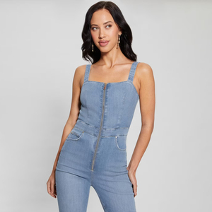 2024 FLY HUMBLE SPORTSWEAR <b>Women's</b> Summer Formal One-Piece <b>Romper</b> No Sleeve Square Neck Compression Stretchy Lightweight Denim - Product Image 6