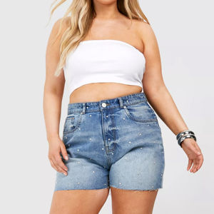 Pantalones cortos de mezclilla rectos de cintura alta de estilo americano clásico, pantalones informales para mujer, ropa de verano para equipos profesionales - Product Image 1