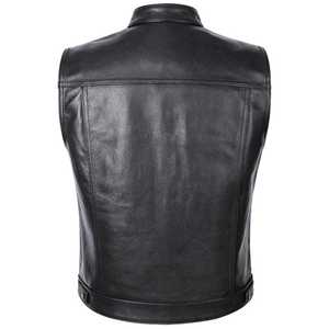 Gilet de motard en cuir véritable noir pour homme, col montant, fermeture éclair, longueur standard, vêtement d'extérieur fabriqué au Pakistan - Product Image 3