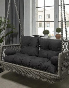 Double Macrame Hanging <b>Swing</b> <b>Chair</b> – Handmade Boho Macrame Sofa <b>Swing</b> with Cushions, Indoor - Product Image 2