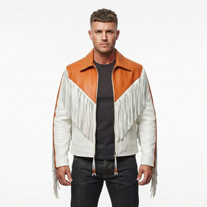 Men Front Zip Leather Fringe <b>Jacket</b> Mens Turn-Down-Collar Leather Fringed <b>Jackets</b> Men's Long Sleeve Leather Fringe <b>Jacket</b> - Product Image 6