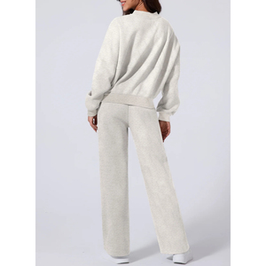 Ensemble de survêtement noir pour femme, sweat à capuche zippé, pantalon large, coupe décontractée, couleur unie, respirant, en polyester, pour l'automne - Product Image 6