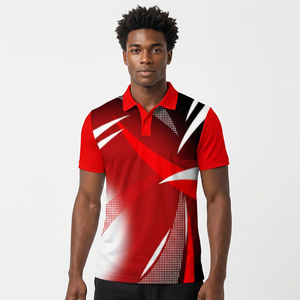 Men's Red Geometric <b>Pattern</b> Short Sleeve Polo Shirt Quick Dry Sporty <b>Knitted</b> Polyester Regular Fit - Product Image 2