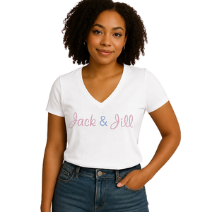 Camiseta Blanca con Cuello en V para Mujer, Diseño de Letras Cursivas Brillantes, Ropa Casual para el Día a Día, Estilo Urbano, Cómoda, a la Moda - Product Image 1