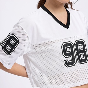 Nueva Edición: Top Corto de Malla Blanca para Mujer, Cuello Redondo, Manga Corta, Estilo Deportivo, Camiseta Estampada con Parches y Letras Bordadas para Verano - Product Image 5