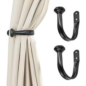 Elegant Black <b>Tiebacks</b> for Curtains Wall-Mounted Curtain Holdbacks Hooks Drape Curtain Holder Wall Curtain Poles Accessory - Product Image 1