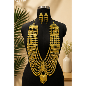 Parure de bijoux exquise pour femme, style bohème, en cuivre plaqué or, pour mariage, fiançailles et fête, comprenant collier et boucles d'oreilles à pampilles en filigrane doré - Product Image 6