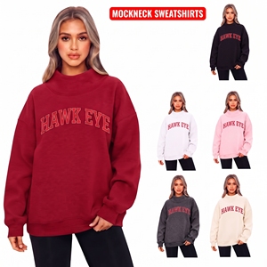 Sweatshirts à col rond personnalisés avec logo, surdimensionnés, brodés, à col montant, vêtements de sport pour femmes - Product Image 1