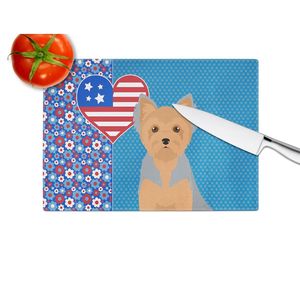 Tabla de cortar de cocina de gran tamaño americana de EE. UU., diseño de corte de cachorro azul bronceado para platos templados decorativos de Yorkshire Terrier - Product Image 4