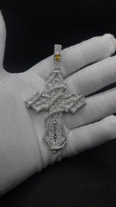 Luxury Iced Out Gothic Cross Pendant Necklace with Moissanite Stones Hip Hop Statement Jewelry <b>Silver</b> Finish - Product Image 4