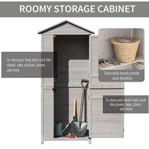 Armadio Porta Attrezzi da Giardino in Legno Grigio Chiaro a 4 Ripiani, Organizzatore da Esterno a 3 Scaffali con Chiusura Magnetica e Tetto in Lamiera - Product Image 4
