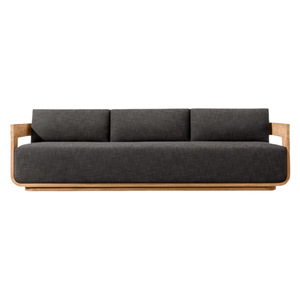 Modern Outdoor <b>Sofa</b> Solid Teak <b>Wood</b> Curved Frame Black Cushion Contemporary Style Patio Lounge Couch Luxury Garden Furniture - Product Image 1