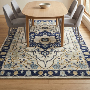 Alfombra de Lana Anudada a Mano Multicolor de Lujo, Diseño Tradicional con Medallón Floral, Alfombra Suave Anudada Plana para Sala de Estar - Product Image 4