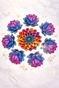 Ensemble de décoration festive Diwali fait main en MDF, motif lotus 3D dégradé, découpe mandala Rangoli, tapis de sol pour Mandir et salle de Pooja - Product Image 2