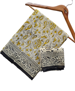 Sari con Estampado Floral Crema, Blusa de Manga Corta, Tela para Envolver, Atuendo Tradicional Indio para Festivales - Product Image 4