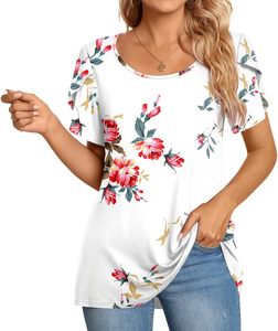 Floral Applique <b>Sweet</b> Long Breathable Casual Women's 2026 Summer Cotton Blouse <b>Heart</b> Print Off-Shoulder T-Shirt Lace Trim - Product Image 1