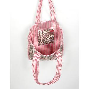 Sac de courses en textile 100% coton, fait main, à rayures florales, avec poignée longue, provenant du Rajasthan, pour les courses - Product Image 5