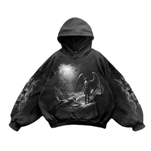 Y2K Europeo Americano calle moda gótica patrón impreso Sudadera con capucha de gran tamaño Retro Hip Hop Casual pulóver ropa deportiva polar - Product Image 3