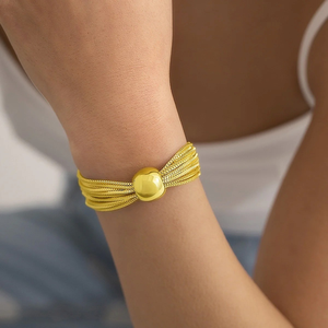 Bracelet en chaîne maillée multi-brins en alliage plaqué or anti-ternissement avec perle décorative pour femme, produit artisanal en gros - Product Image 2