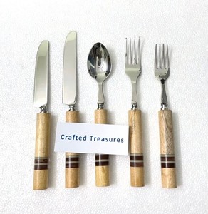 Ensemble de couverts de luxe au design créatif, manche en bois, acier inoxydable poli miroir, durable, décoration de la maison, vaisselle de mariage, ensemble de couverts - Product Image 4