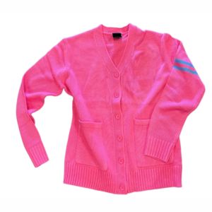 Women's Blue Yellow Color Blocking Cardigan V-Neck Full Sleeve Preppy Style Button Front Pockets 100% Acrylic Knit Sweater - Product Image 6
