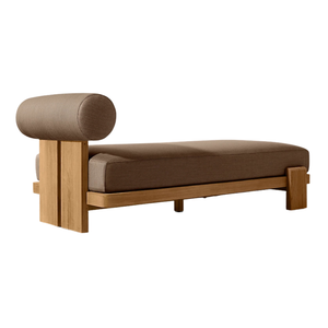 Modern Style Teak Wood Sun Lounger <b>Bench</b> <b>Cushion</b> Cylindrical Backrest Durable Minimalist Outdoor Daybed Lounge Furniture - Product Image 3