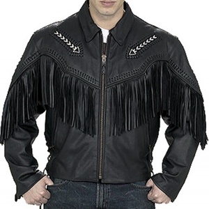 Vintage Black <b>Fringe</b> Leather <b>Jacket</b> Men Western Cowboy Suede Tassel Coat Fashion Motorcycle Outerwear Custom Wholesale Factory - Product Image 6