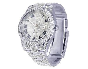 Montre BOJ R.O.L.E.X.06 pour homme, chiffres romains, entièrement sertie de moissanite, luxe, mode, quartz analogique, acier, 41 mm, 3 ATM, résistante à l'eau, style hip-hop - Product Image 3