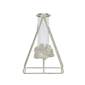 Vase de table industriel en fer avec tube en verre, hauteur 20 cm, motif feuille noire, support décoratif pour fleurs - Product Image 3