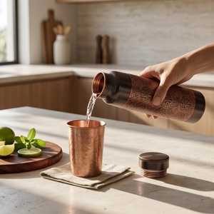 Copper <b>Water</b> <b>Bottle</b> Oriental Design Portable Travel <b>Bottle</b> with Lid copper <b>water</b> <b>bottle</b> Copper <b>water</b> Classic <b>large</b> capacity - Product Image 3